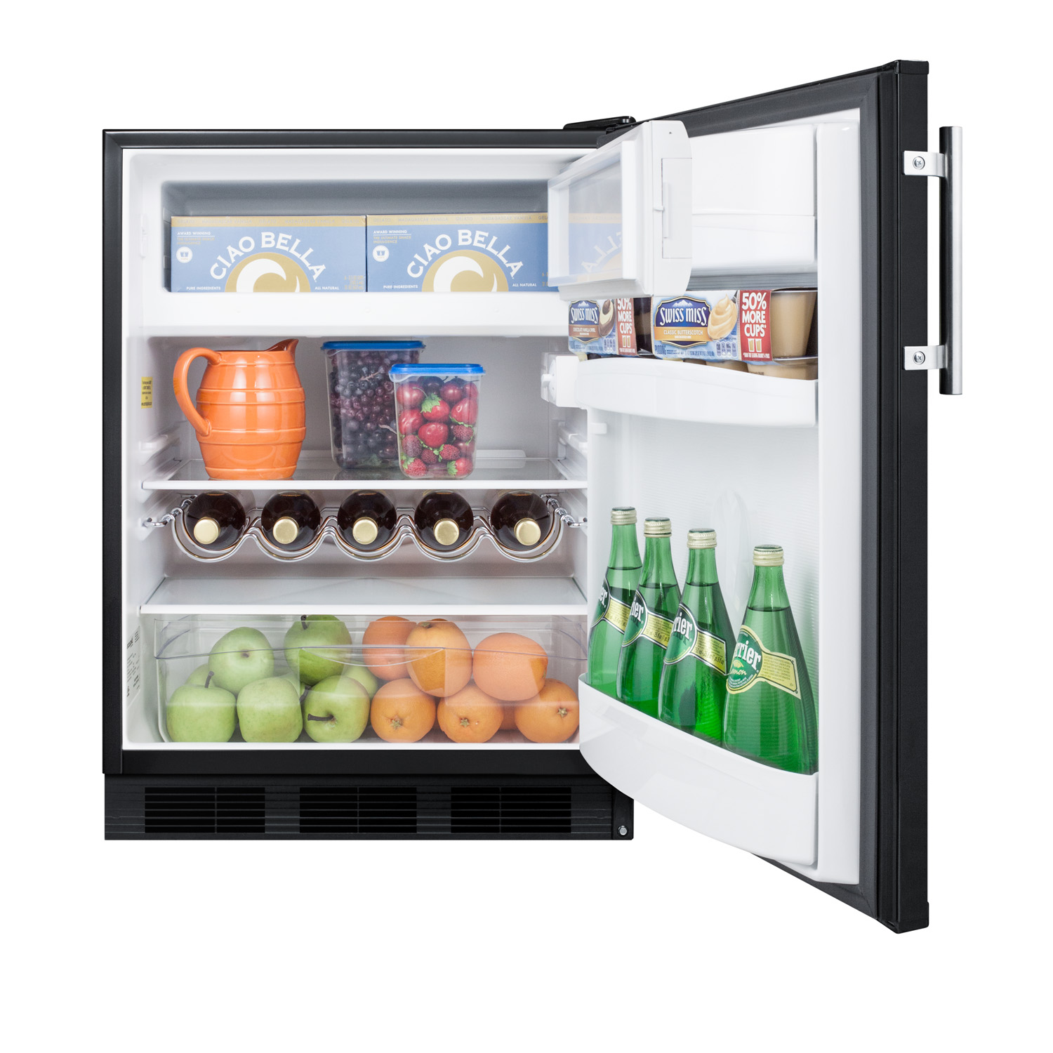 ADA compliant built-in undercounter refrigerator-freezer for residential use, cycle defrost with deluxe interior and black exterior finish